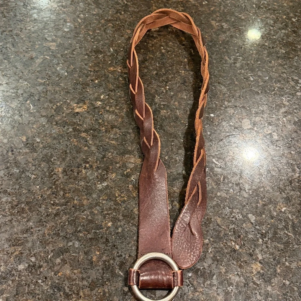 Fossil Brown Leather Belt Thick Braided